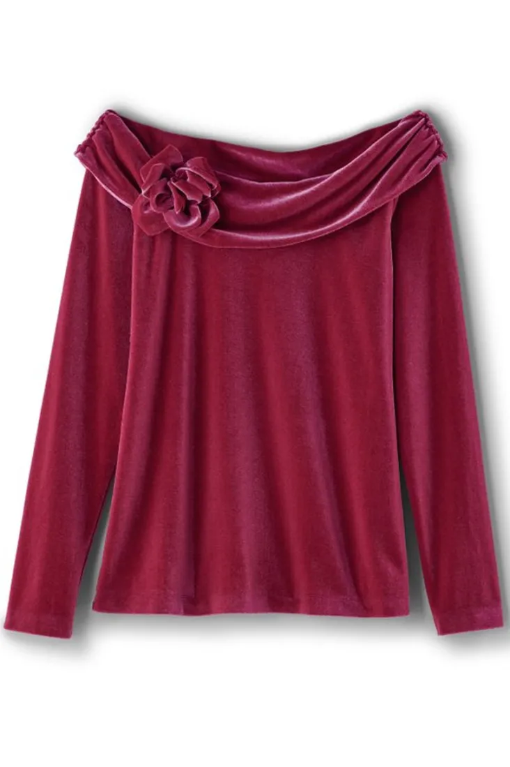 Store Soft Surroundings Jeanna Rosette Velvet Top Granita