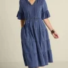 New Soft Surroundings Jessanne Tencel™ Midi Dress DarkMediumIndigo