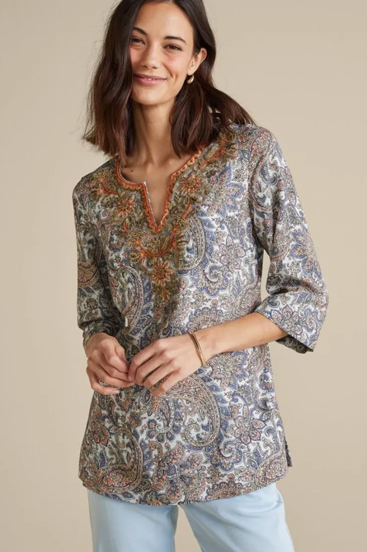Cheap Soft Surroundings Kaimana Embellished Tunic SpringPaisley