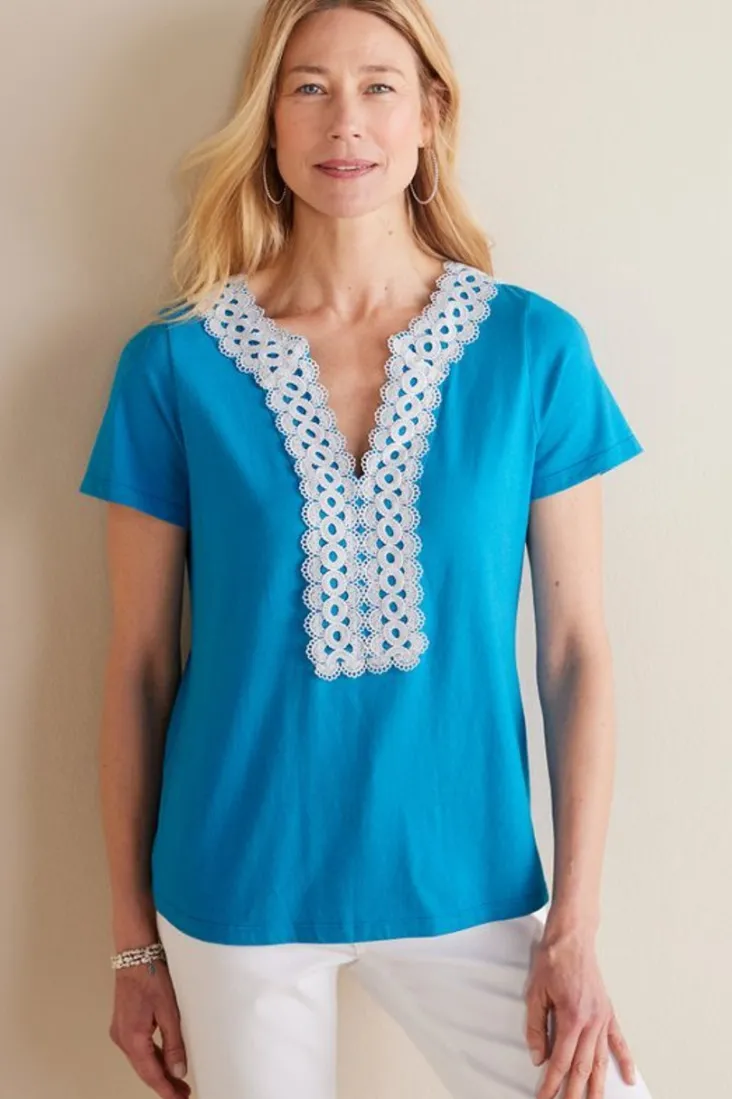 Hot Soft Surroundings Kaitlyn Embellished Knit Tee SwedishBlue