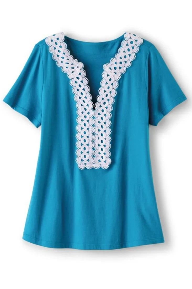Hot Soft Surroundings Kaitlyn Embellished Knit Tee SwedishBlue