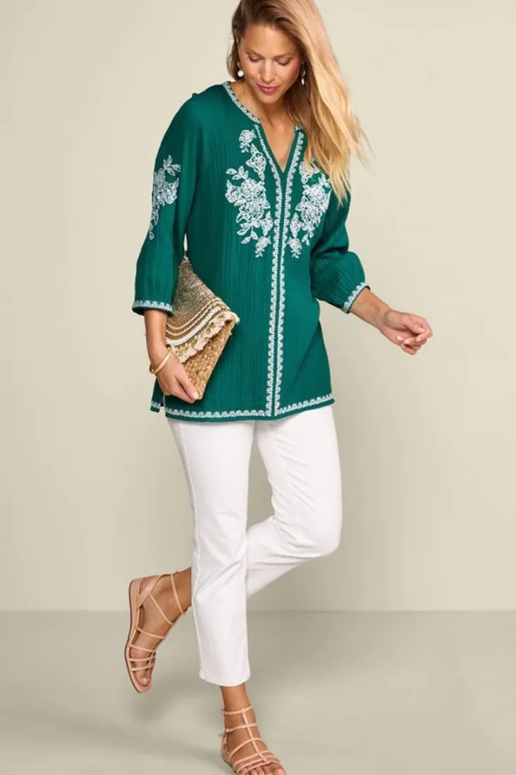 katie_gauze_tunic_2.webp New Soft Surroundings Katie Gauze Tunic TealGreen