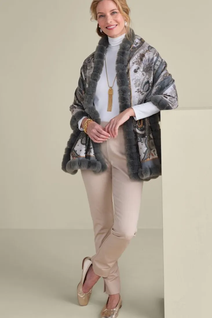 Store Soft Surroundings Katya Faux Fur Trim Wrap Scarf Gray
