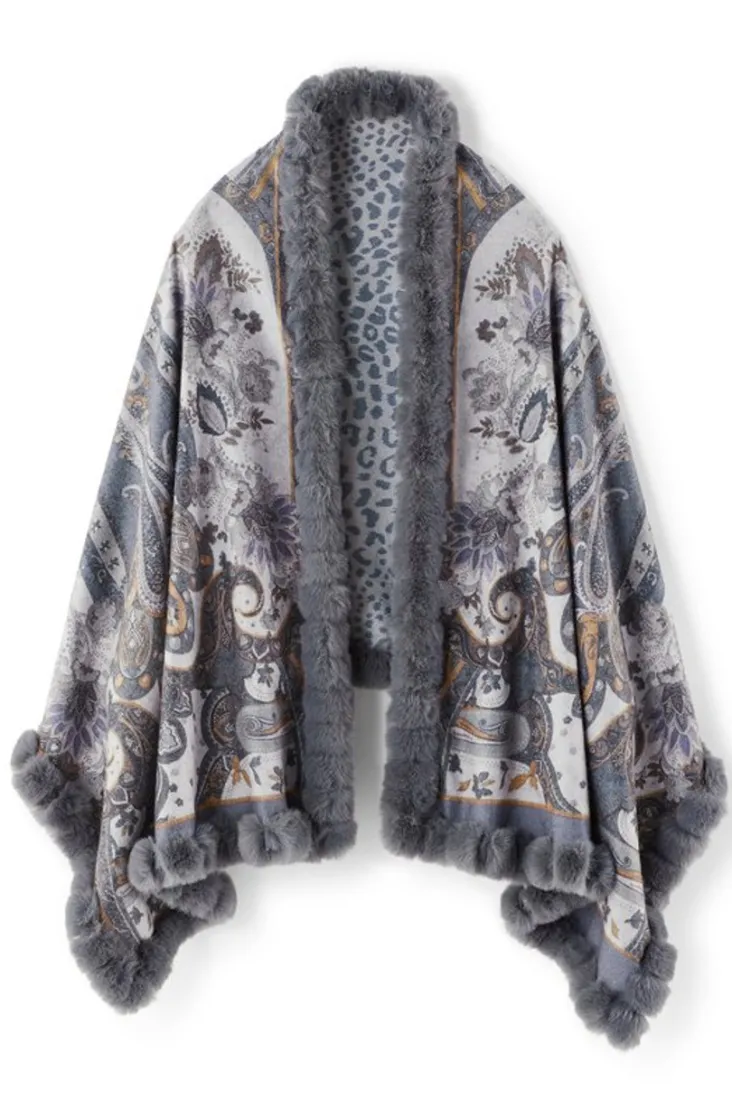 katya_faux_fur_trim_wrap_scarf_1.webp Store Soft Surroundings Katya Faux Fur Trim Wrap Scarf Gray
