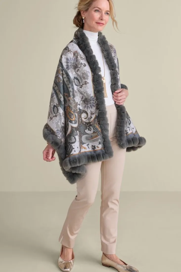 katya_faux_fur_trim_wrap_scarf_2.webp Store Soft Surroundings Katya Faux Fur Trim Wrap Scarf Gray