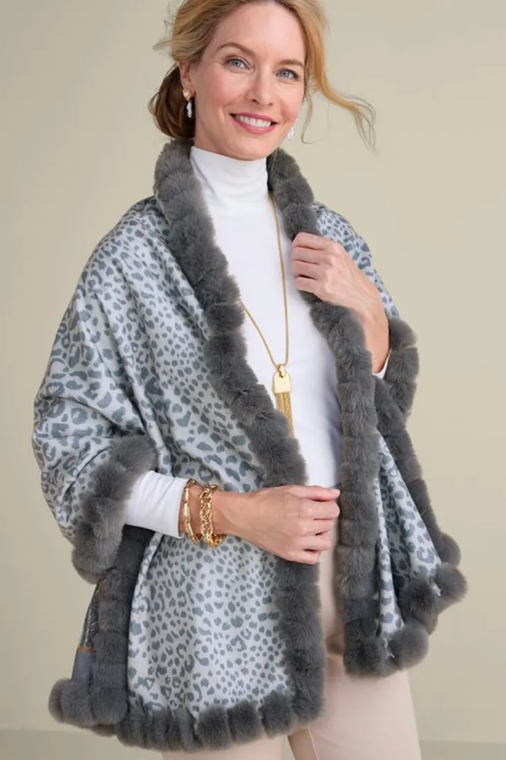 katya_faux_fur_trim_wrap_scarf_5.webp Store Soft Surroundings Katya Faux Fur Trim Wrap Scarf Gray