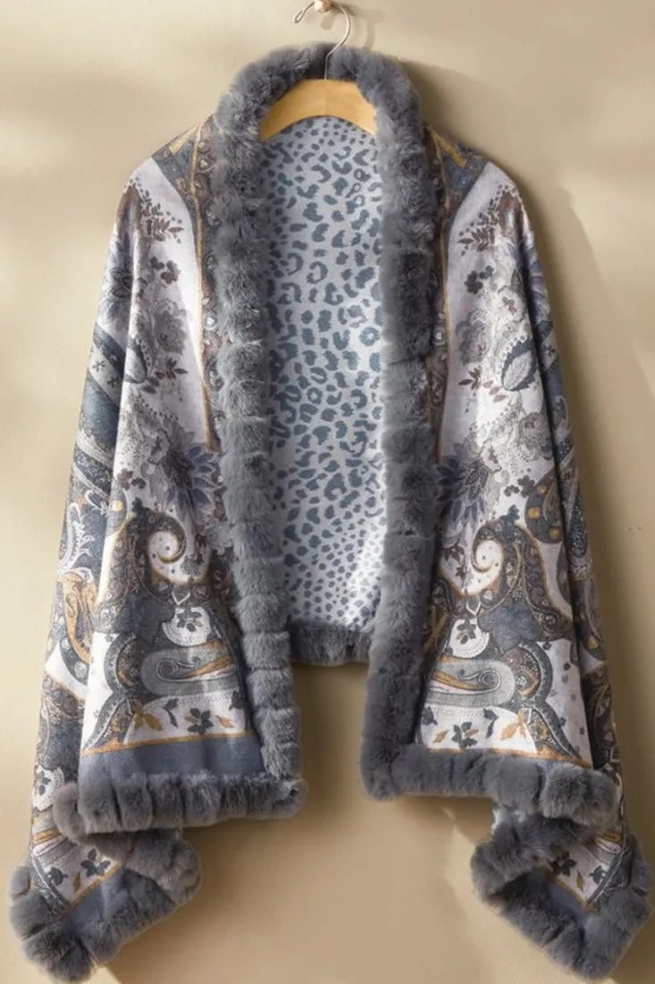 katya_faux_fur_trim_wrap_scarf_6.webp Store Soft Surroundings Katya Faux Fur Trim Wrap Scarf Gray