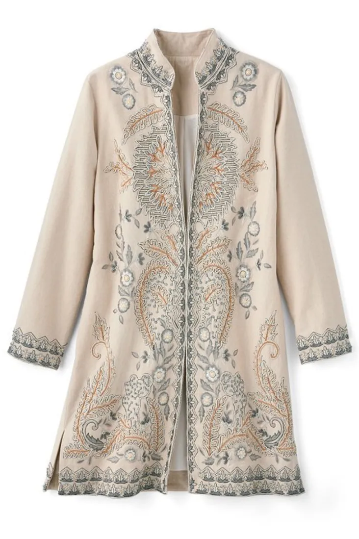 Online Soft Surroundings Kerala Embellished Natural Jacket NaturalSeed