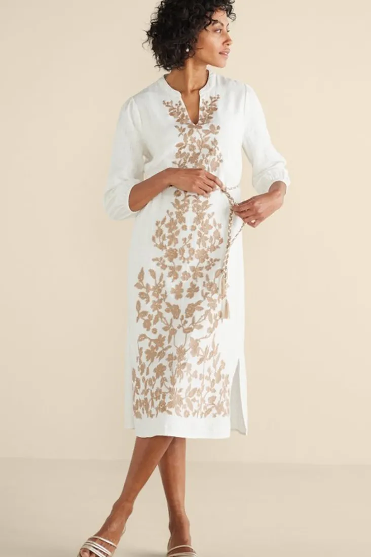 Store Soft Surroundings Kimora Embroidered Midi Dress IvoryPearl