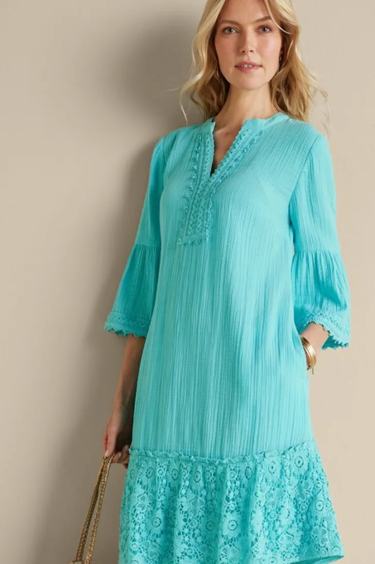 Store Soft Surroundings Kiona Gauze Short Dress HawaiianAqua