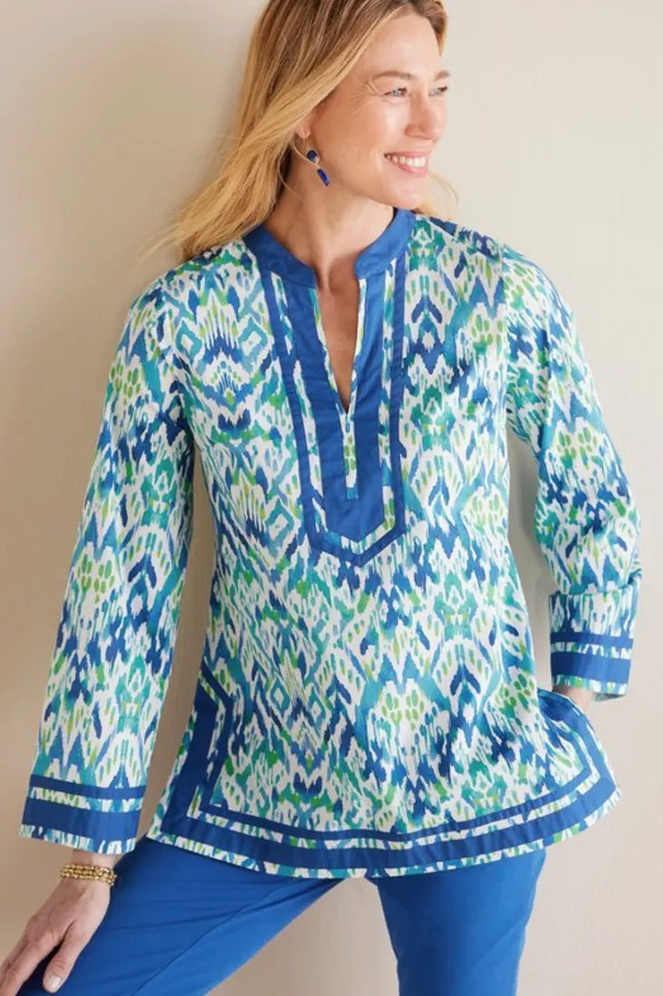 New Soft Surroundings Kirti Ikat Tunic Green/TealIkat