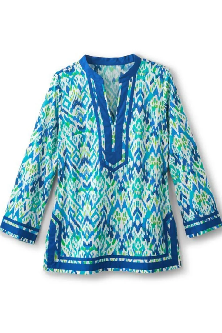 kirti_ikat_tunic_1.webp New Soft Surroundings Kirti Ikat Tunic Green/TealIkat