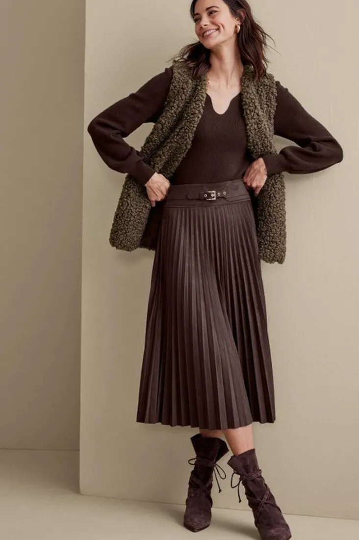 Best Soft Surroundings Lavina Faux Suede Skirt DarkBrown