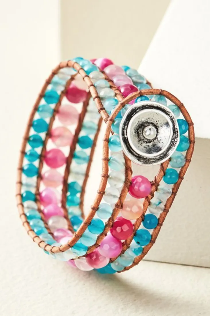 New Soft Surroundings Leela Beaded Bracelet Pink/Blue