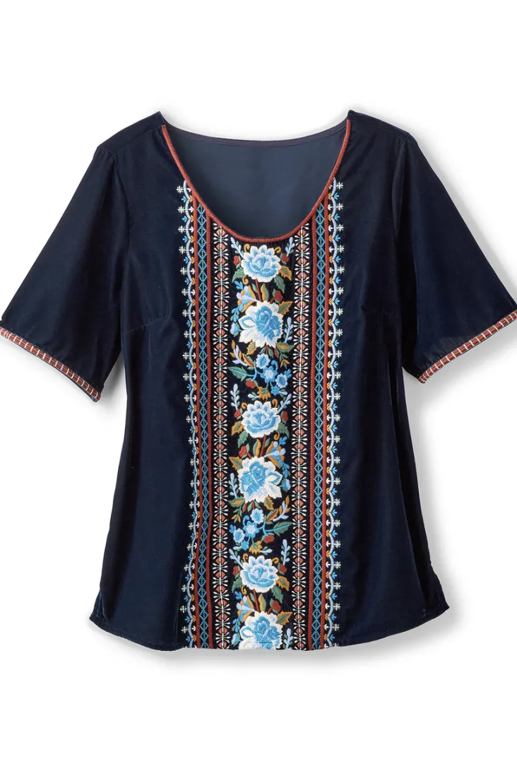 Store Soft Surroundings Lilian Velvet Top MedievalBlue