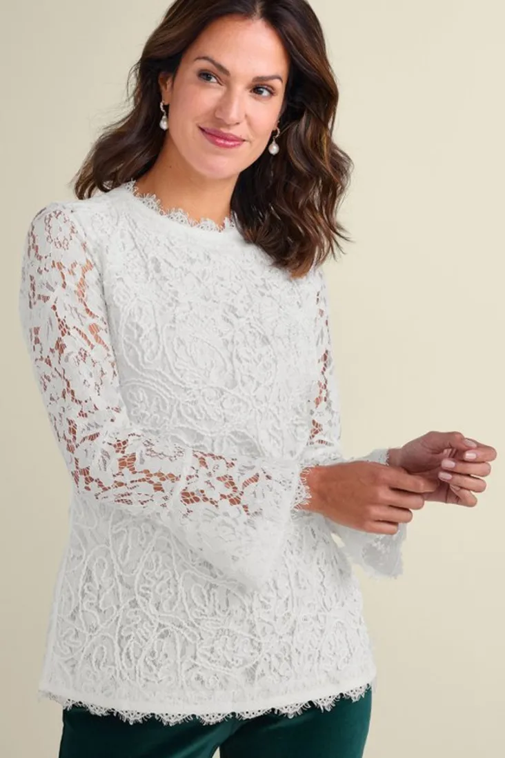 Hot Soft Surroundings Lilith Lace Top White