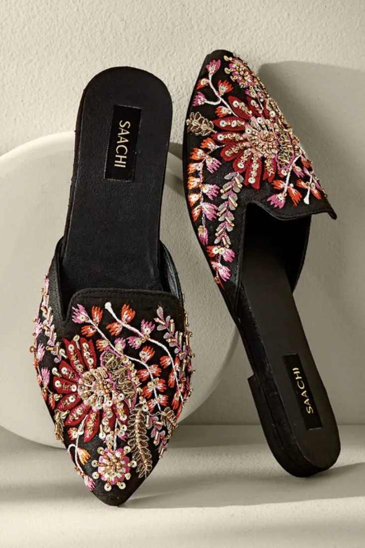 New Soft Surroundings Lola Embellished Slides BlackMulti