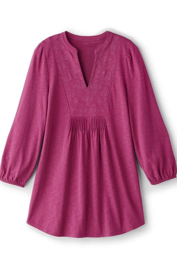 Best Sale Soft Surroundings Mikaela Embroidered 3/4 Sleeve Tunic RaspberryRadiance