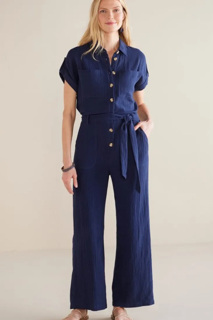 Best Soft Surroundings Natasha Gauze Jumpsuit Navy