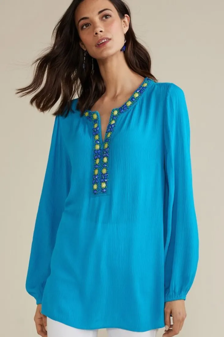 Cheap Soft Surroundings Nellie Gauze Tunic BlueDanube