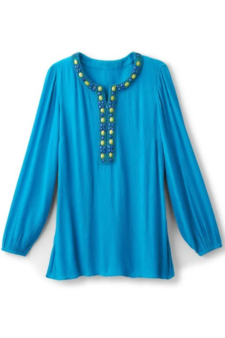 Cheap Soft Surroundings Nellie Gauze Tunic BlueDanube