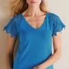 Cheap Soft Surroundings Nikita Lace Sleeve Tee FrenchBlue