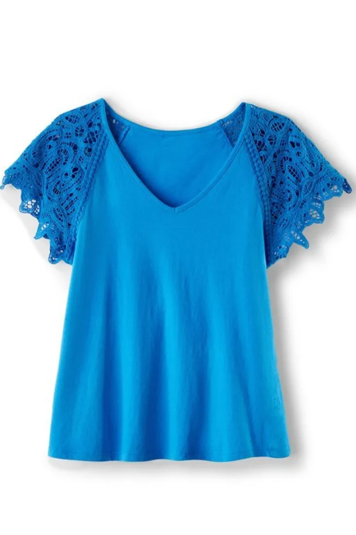 Cheap Soft Surroundings Nikita Lace Sleeve Tee FrenchBlue