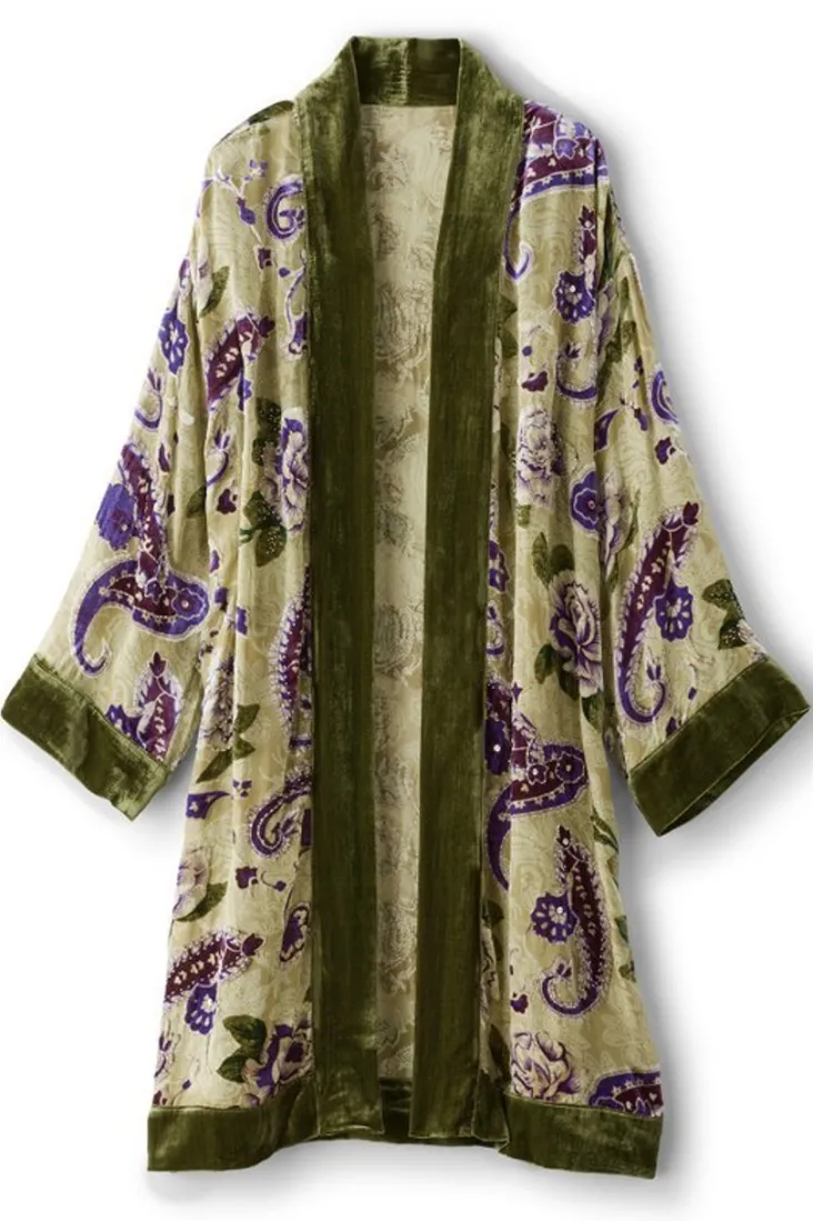 nomi_silk_blend_velvet_kimono_1.webp Hot Soft Surroundings Nomi Silk Blend Velvet Kimono Purple/GreenPaisley