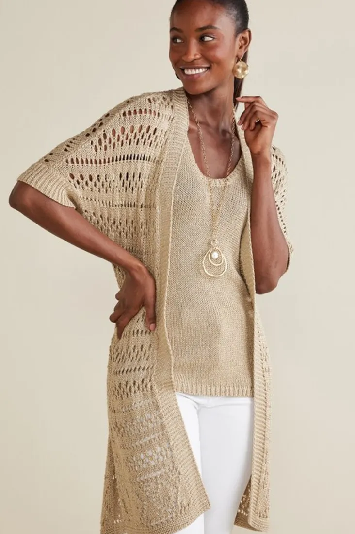 Discount Soft Surroundings Opaline Shimmer Cardigan Sesame