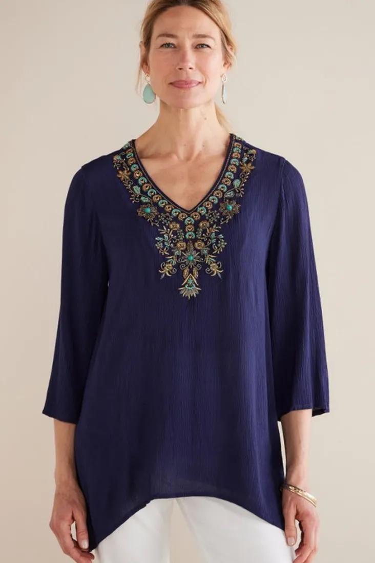 Best Soft Surroundings Paulina Gauze Pullover Navy