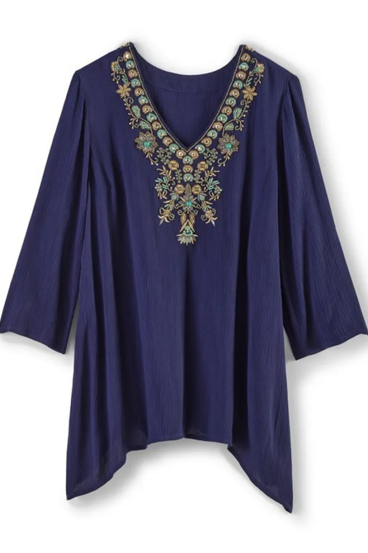 Best Soft Surroundings Paulina Gauze Pullover Navy