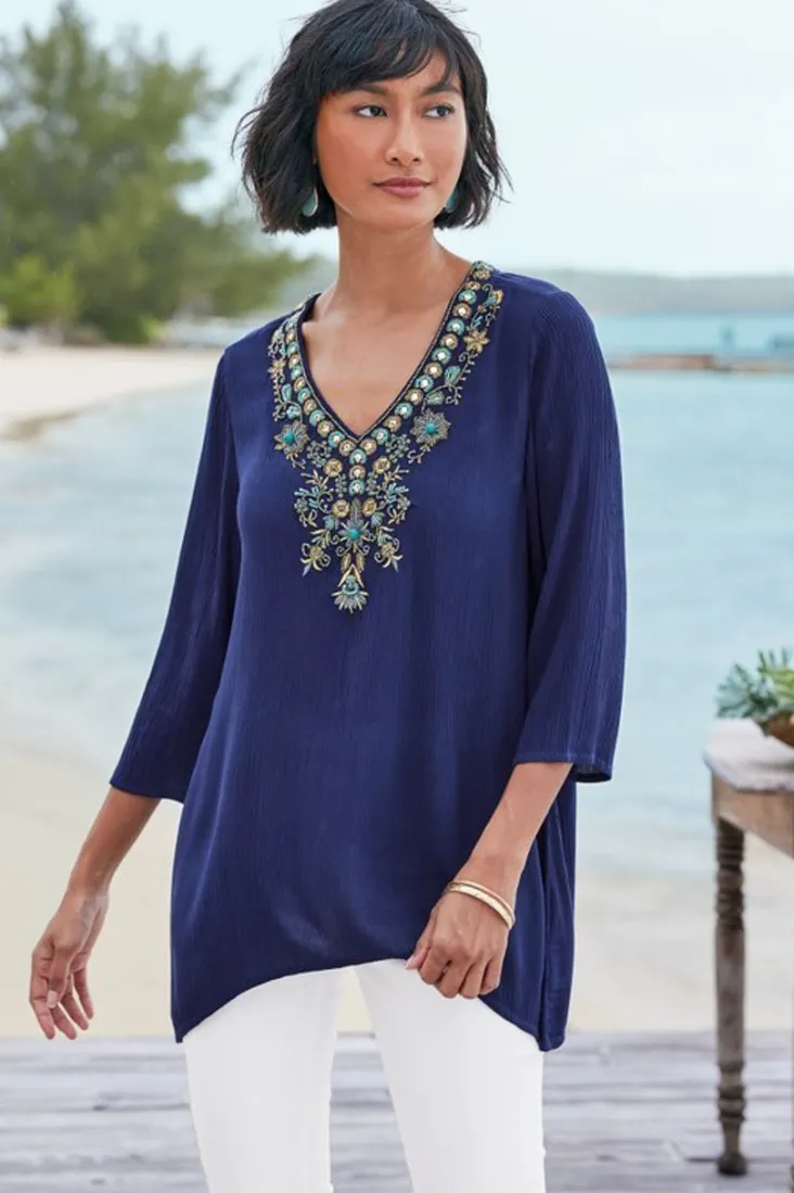 paulina_gauze_pullover_10.webp Best Soft Surroundings Paulina Gauze Pullover Navy