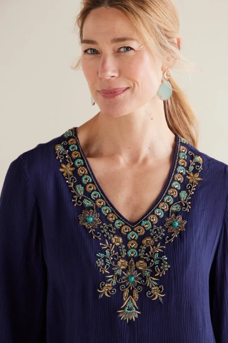 paulina_gauze_pullover_11.webp Best Soft Surroundings Paulina Gauze Pullover Navy