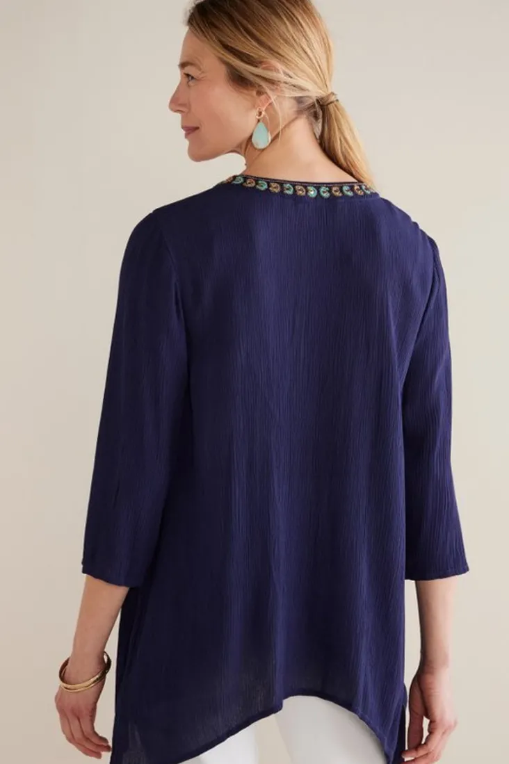 paulina_gauze_pullover_3.webp Best Soft Surroundings Paulina Gauze Pullover Navy