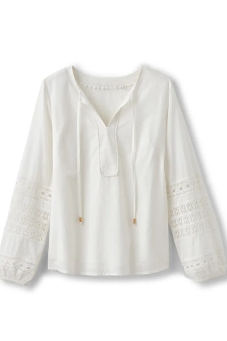 Sale Soft Surroundings Prospera Lace Trim Top IvoryPearl