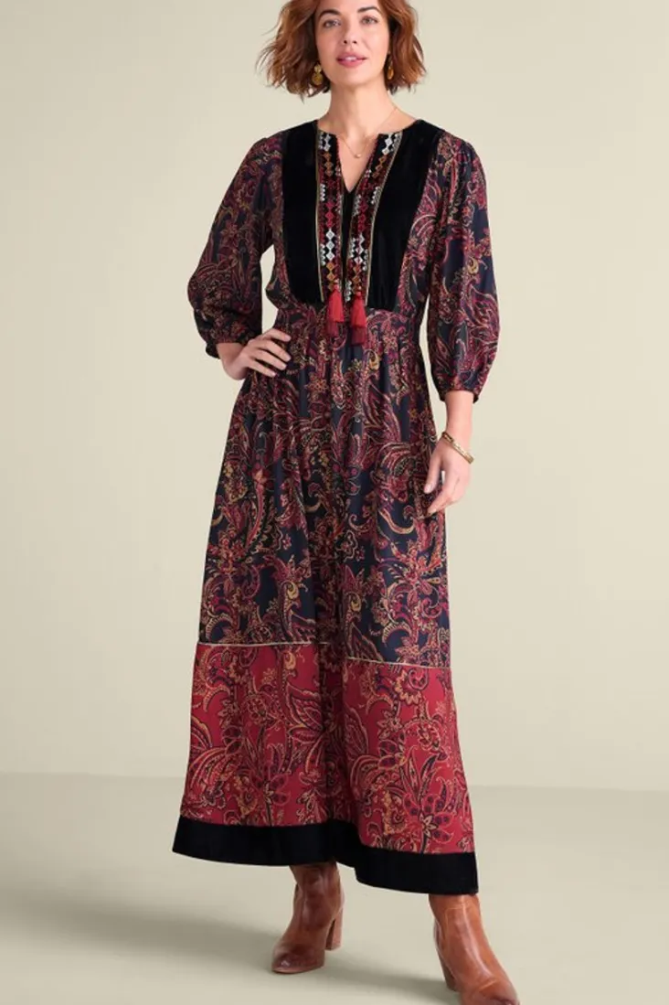 Clearance Soft Surroundings Quinn Maxi Dress FlowingPaisleyBlack+Red
