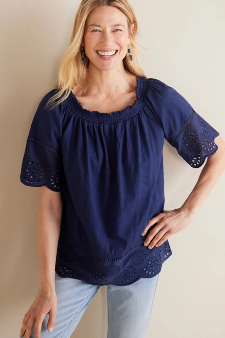 Cheap Soft Surroundings Rahma Eyelet Trimmed Tee Navy