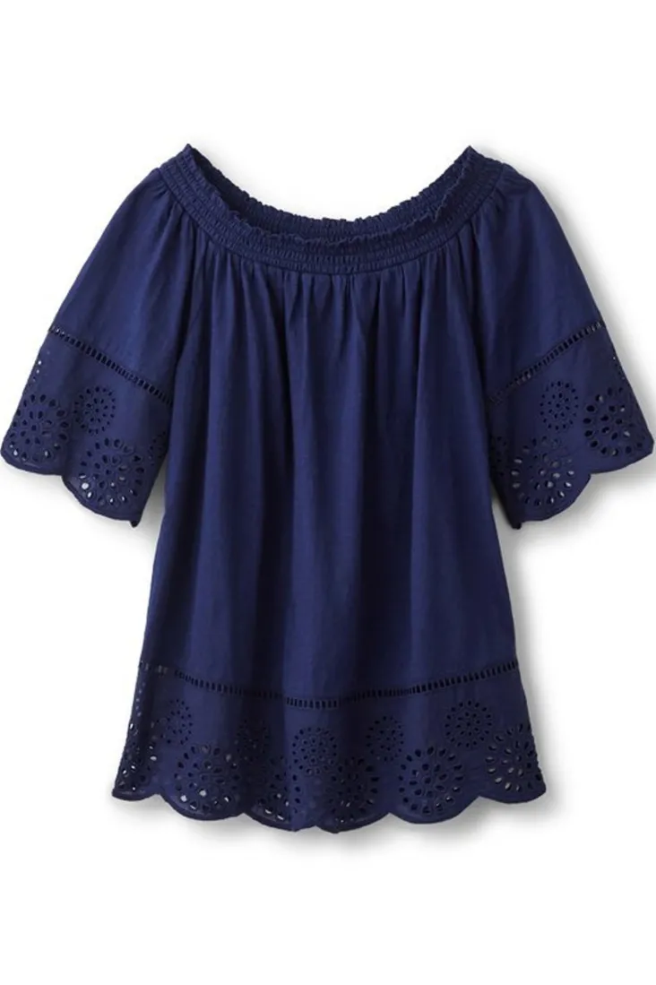 Cheap Soft Surroundings Rahma Eyelet Trimmed Tee Navy