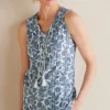 Cheap Soft Surroundings Roxie Printed Pointelle Tank SantaCruzDitsyWhite