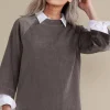 Best Soft Surroundings Samina Corduroy Pullover ShorelineGrey
