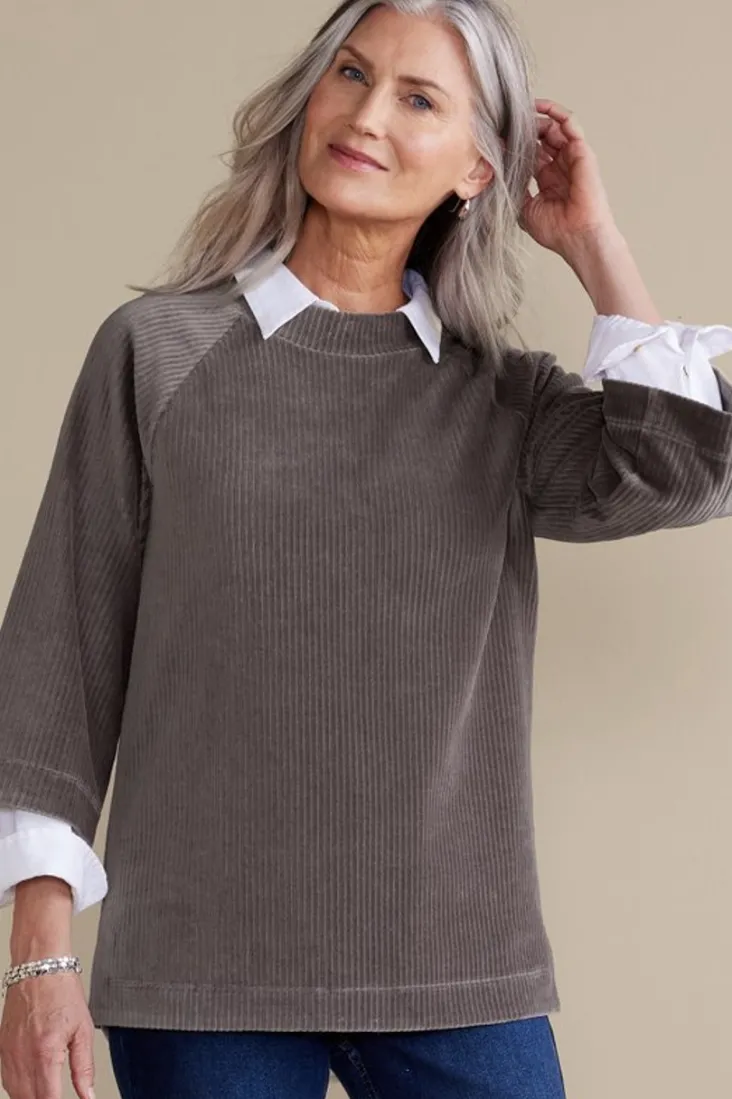Best Soft Surroundings Samina Corduroy Pullover ShorelineGrey