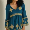 Fashion Soft Surroundings Setara 3/4 Sleeve Top MoroccanBlue