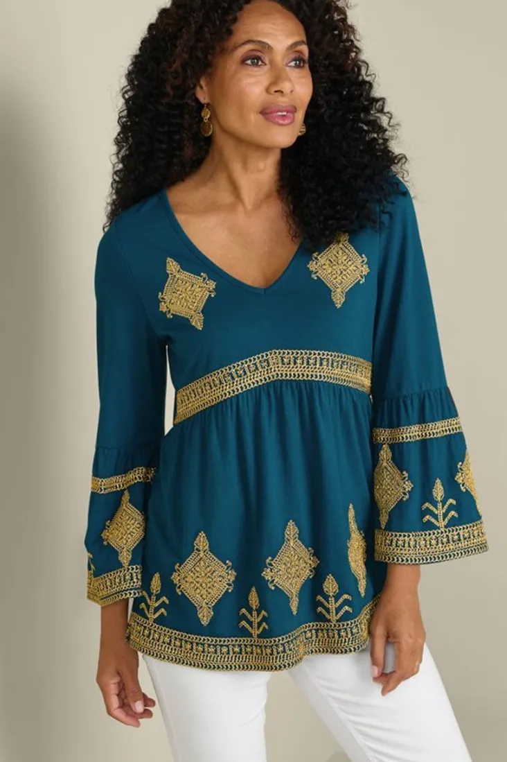 setara__sleeve_top_0.webp Fashion Soft Surroundings Setara 3/4 Sleeve Top MoroccanBlue