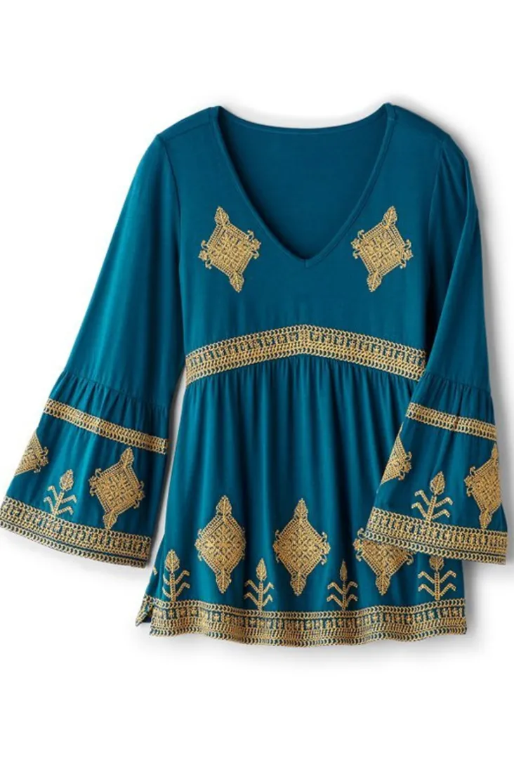 setara__sleeve_top_1.webp Fashion Soft Surroundings Setara 3/4 Sleeve Top MoroccanBlue