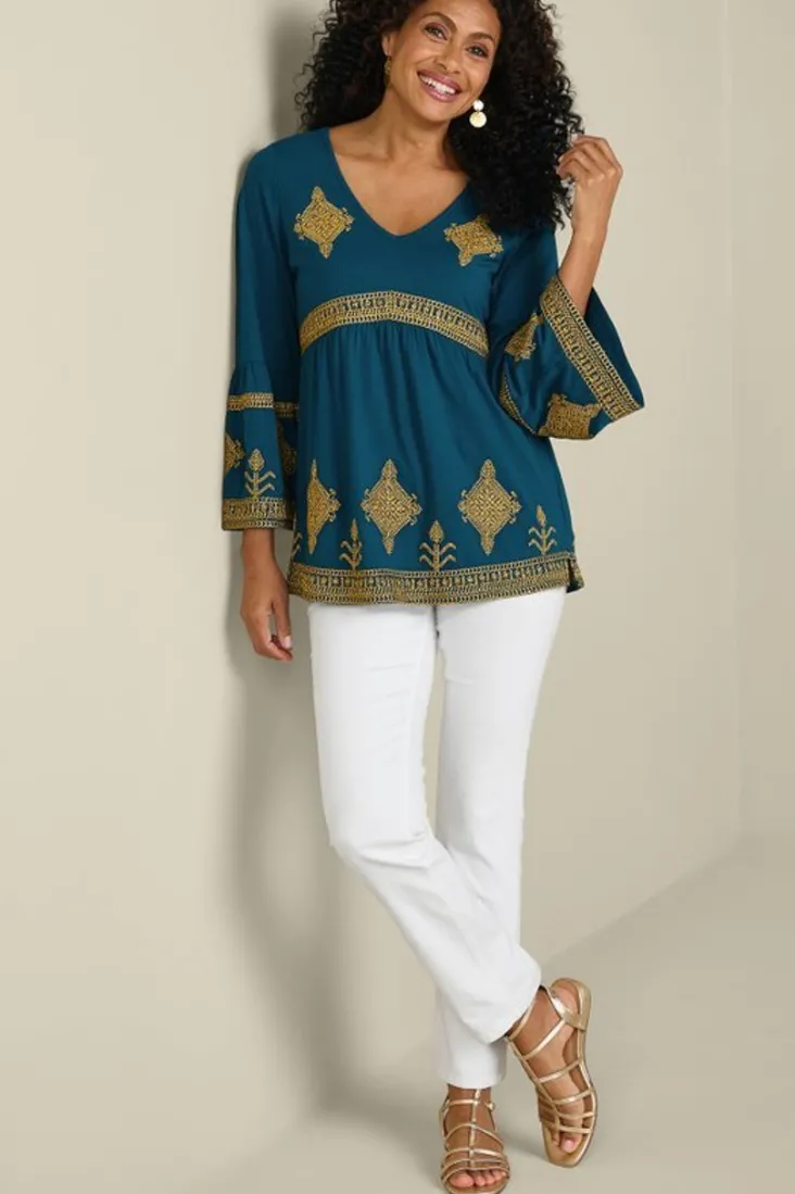 setara__sleeve_top_2.webp Fashion Soft Surroundings Setara 3/4 Sleeve Top MoroccanBlue