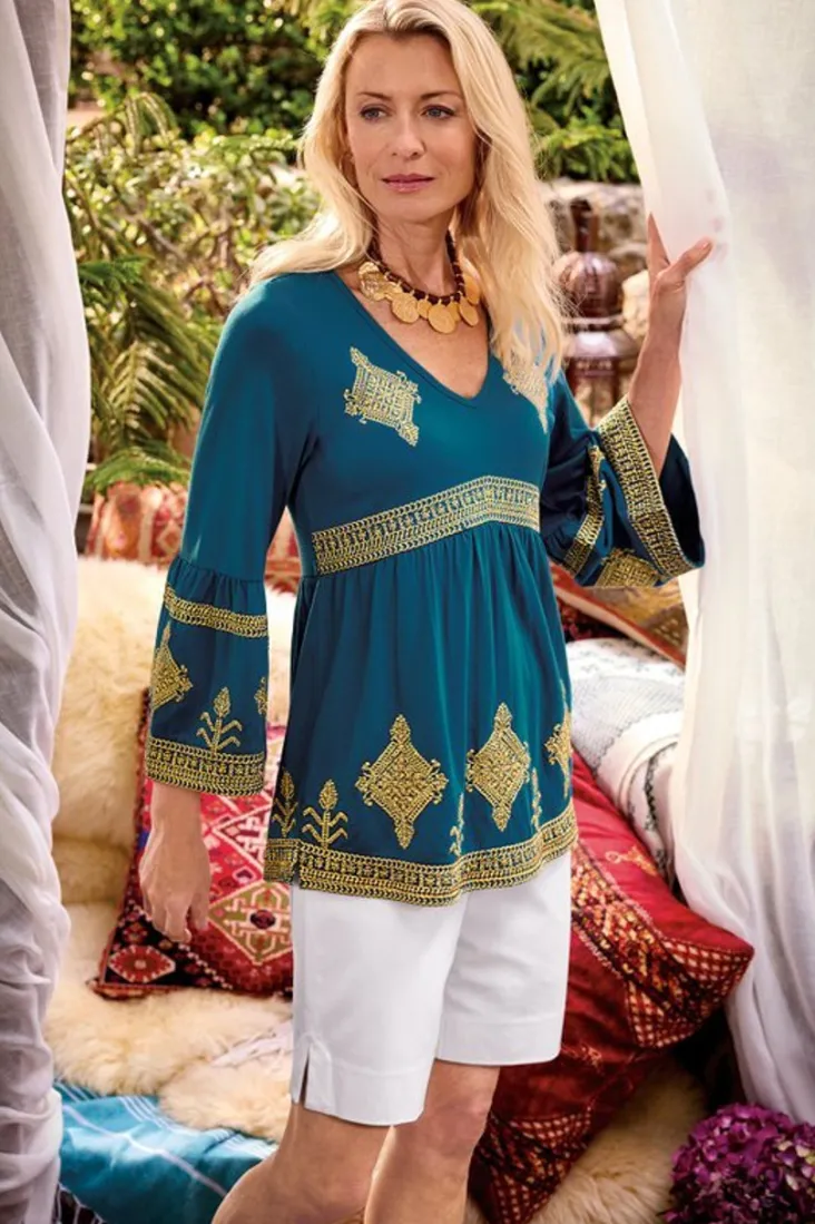 setara__sleeve_top_4.webp Fashion Soft Surroundings Setara 3/4 Sleeve Top MoroccanBlue