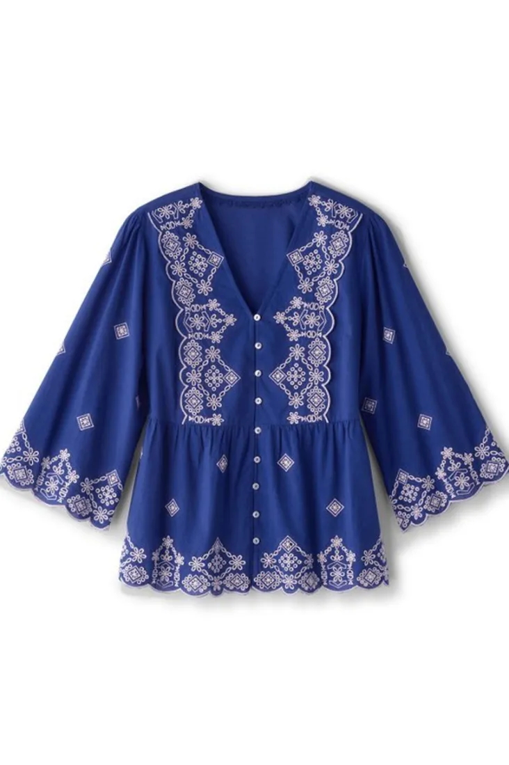 Best Soft Surroundings Shona Embroidered Top SodaliteBlue