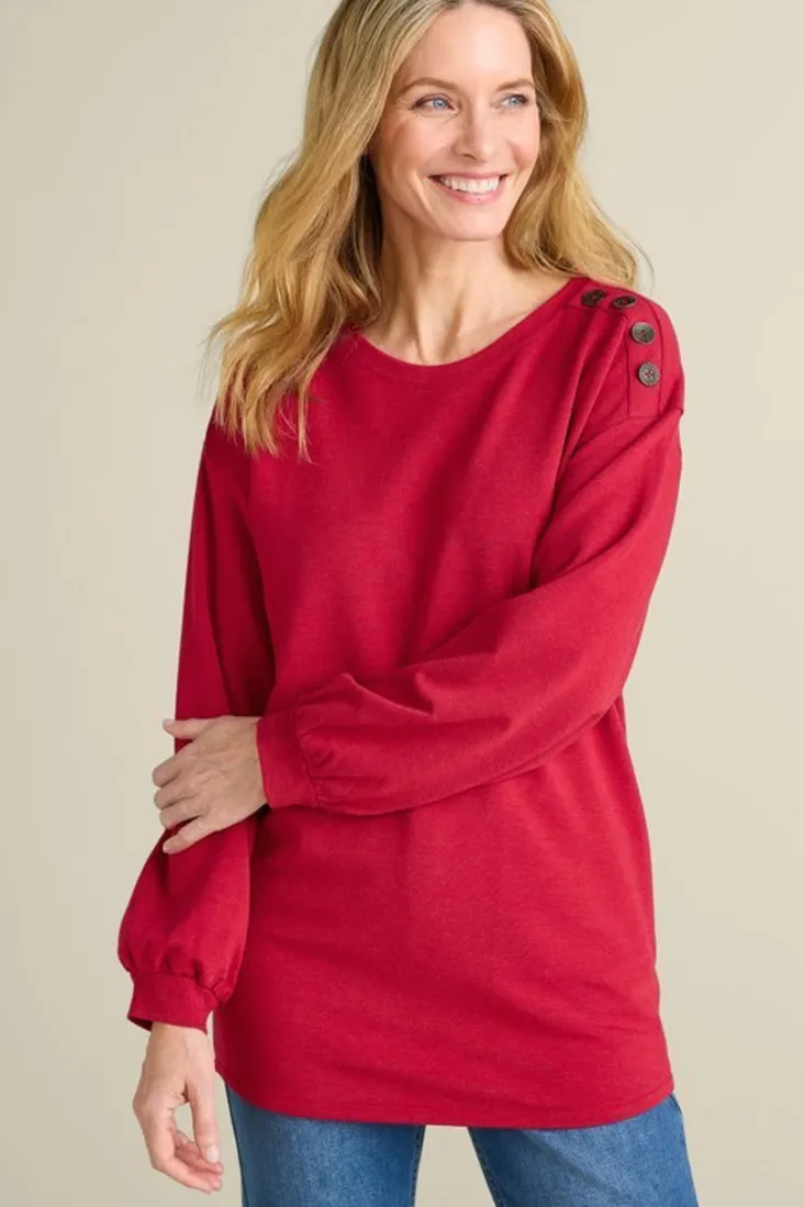 Sale Soft Surroundings Siesta Soft Button Shoulder Tunic LipstickHeather
