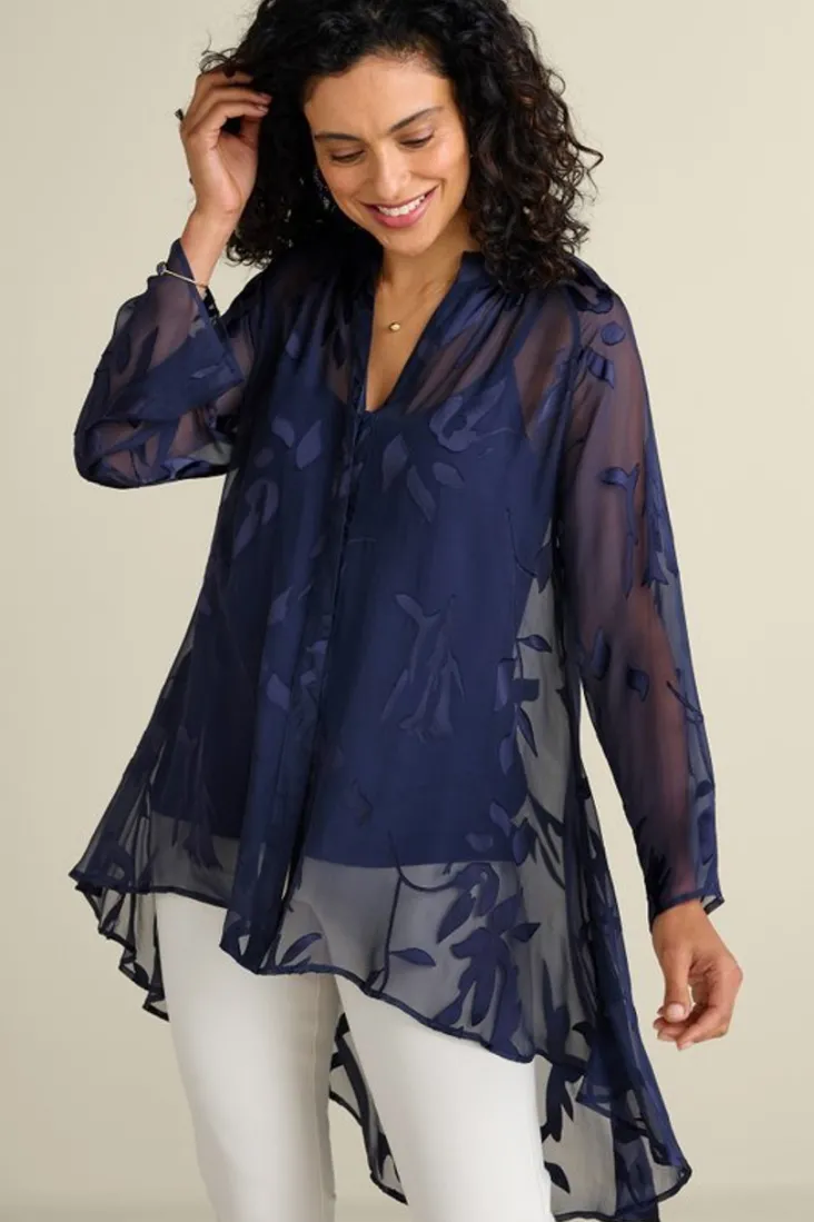 Outlet Soft Surroundings Silk Convertible Shirt & Cami Navy