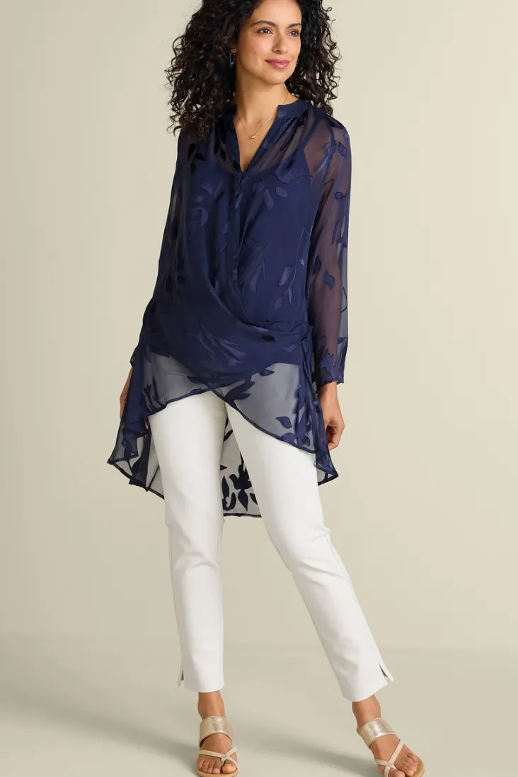 Outlet Soft Surroundings Silk Convertible Shirt & Cami Navy